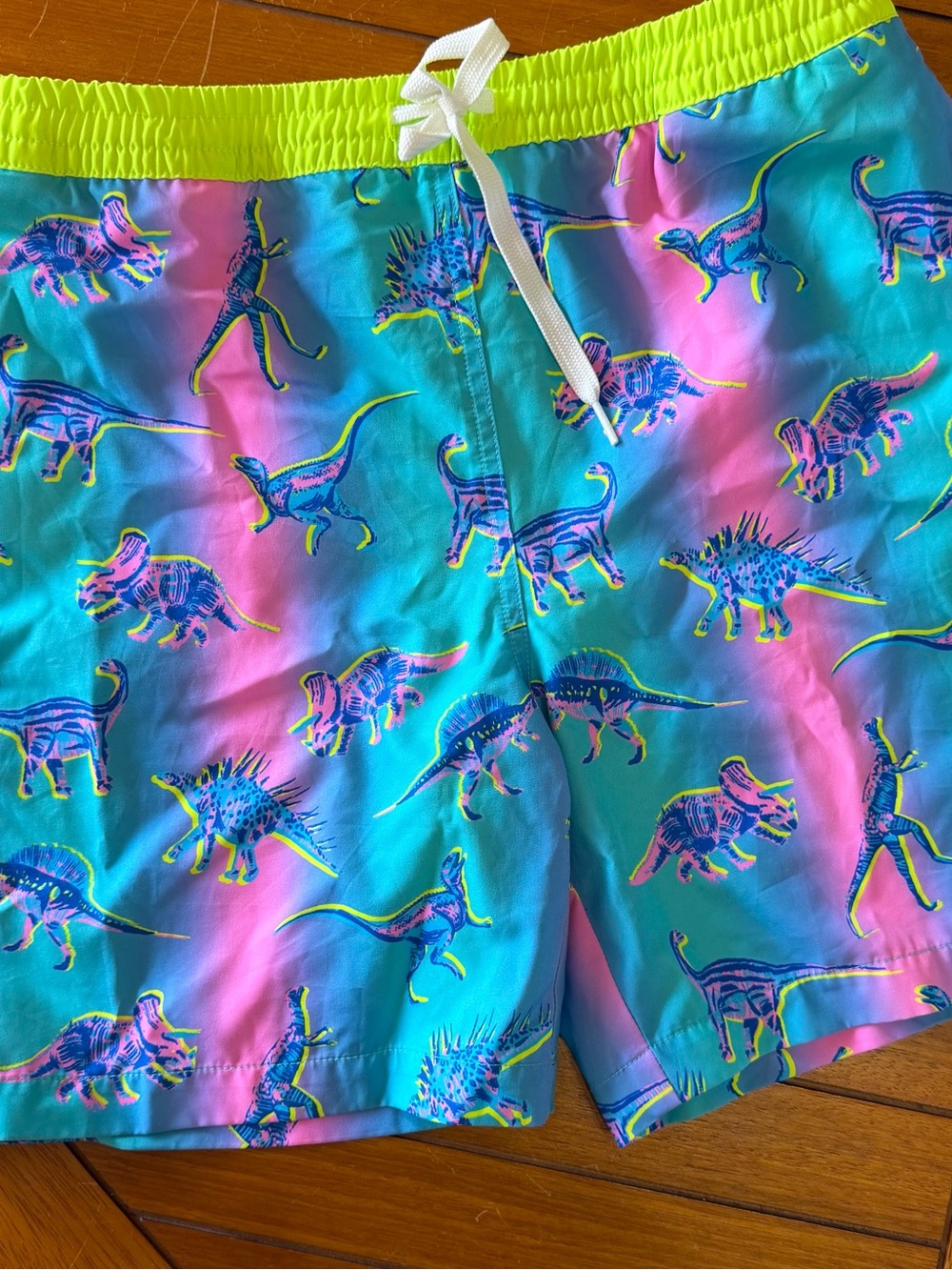 chubbies Neon Dinosaur Swim Shorts - Turquoise, Pink, Yellow
